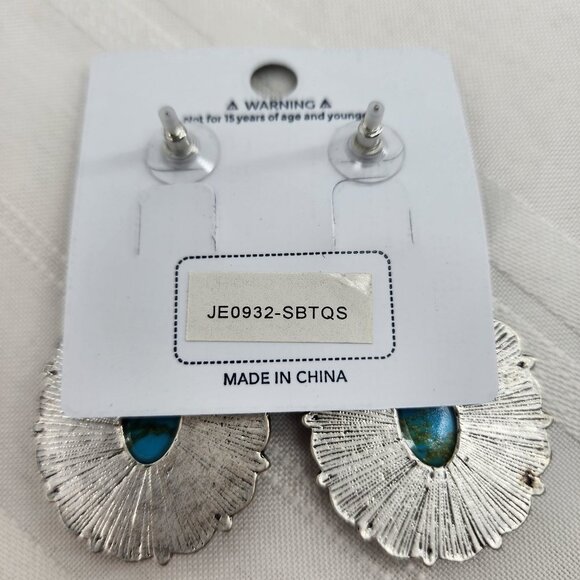 HIPPIE Turquoise & Silver Concho Medallion Western Earrings NWT - Picture 3 of 5